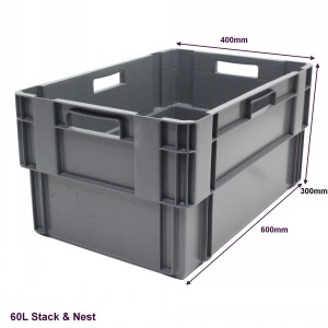 Standard Euro Box 60cm Solid Sides & Base 60 Litre